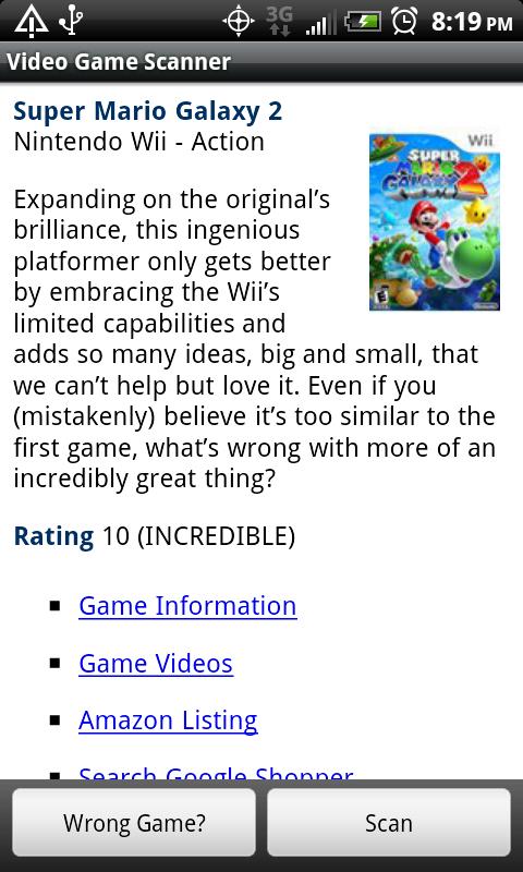 Video Game Scanner Android Shopping