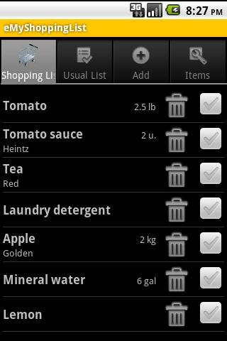 eMyShoppingList Android Shopping