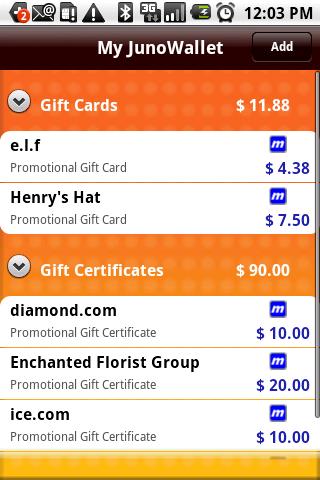 JunoWallet GiftCards Android Shopping
