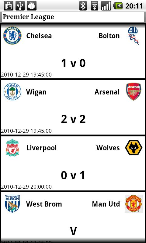 Premier League Scores Android Sports