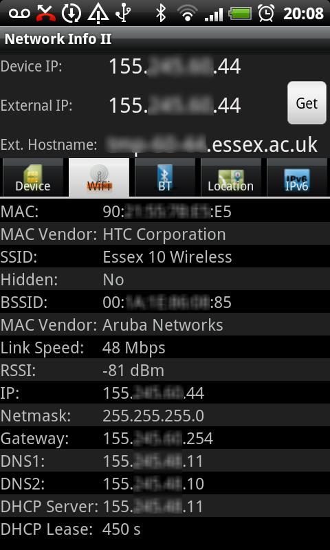 Network Info II Android Communication