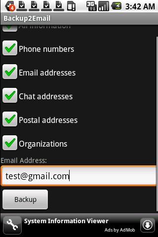 Backup2Email Android Communication