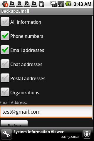 Backup2Email Android Communication
