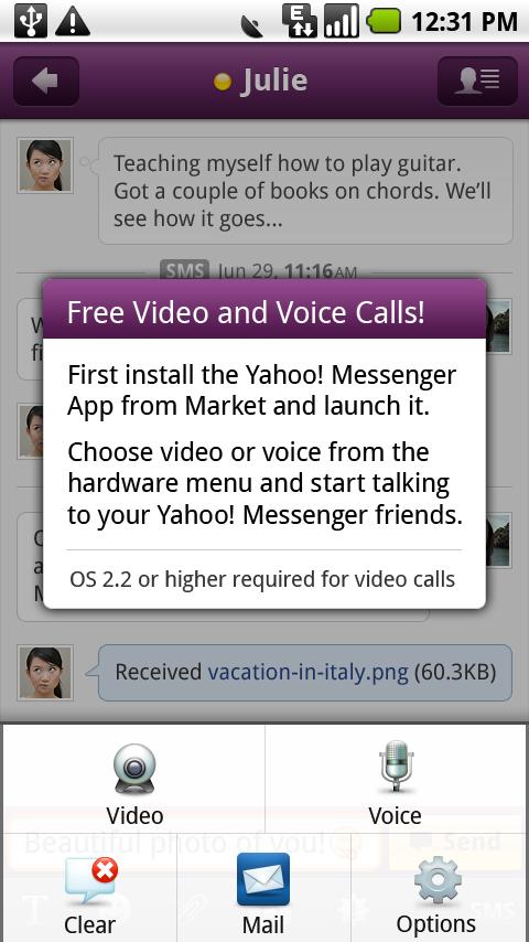 Yahoo! Messenger Plug-in Android Communication