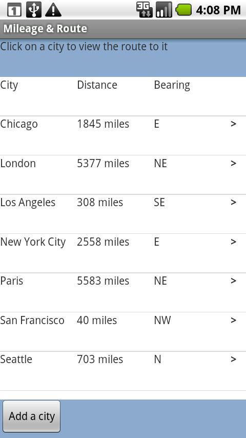 City Mileage & Route Android Tools