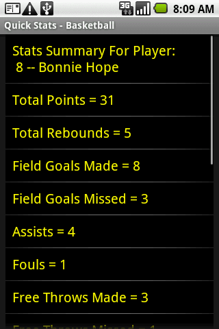 Quick Stats for Basketball Android Sports