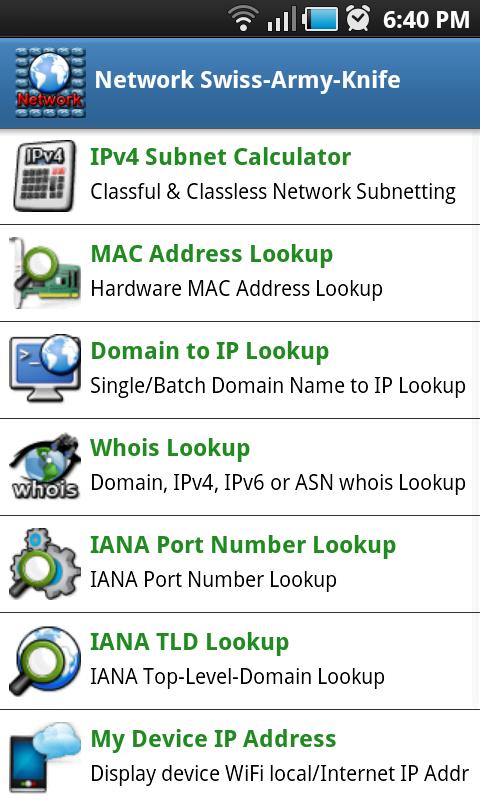 Network “Swiss-Army-Knife” Android Productivity
