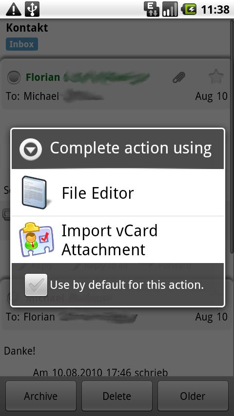 Import vCard Attachment Android Tools