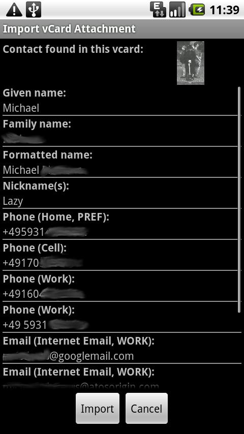 Import vCard Attachment Android Tools