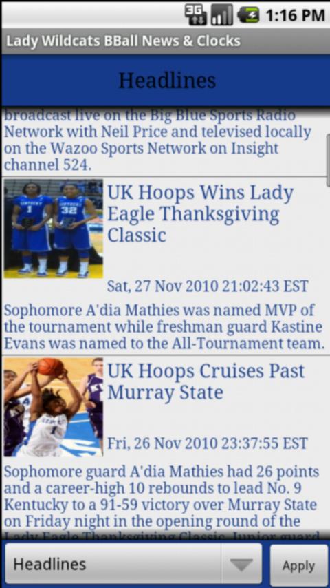 Lady Wildcats BBall News Clock Android Sports