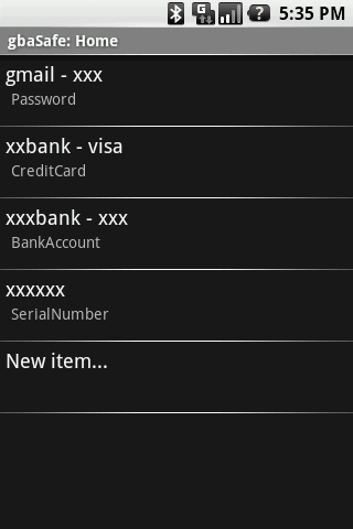 gbaSafeE Password Safe Android Productivity