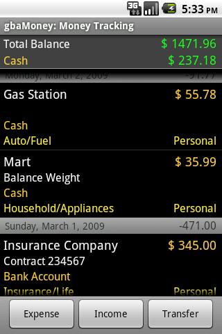 gbaMoney Money Tracking