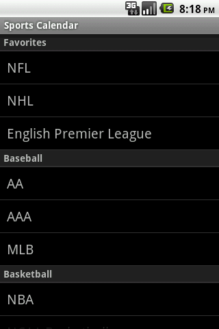 Sports Calendar Android Sports