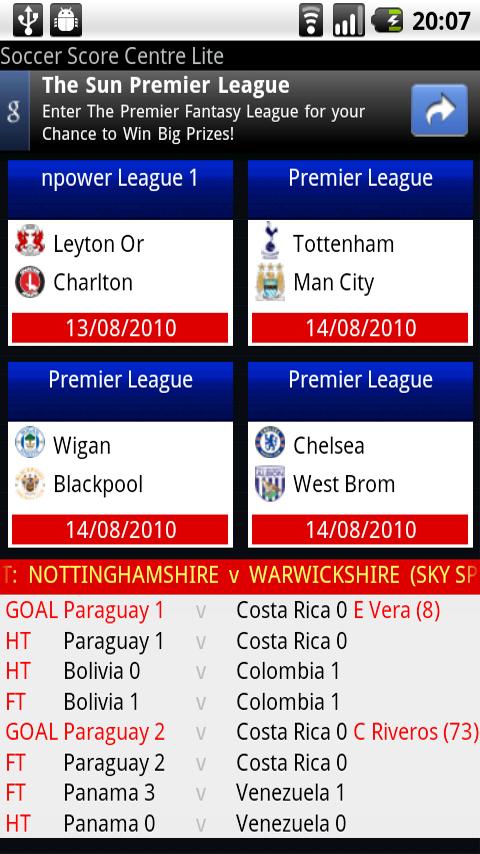 Soccer Score Centre Lite Android Sports