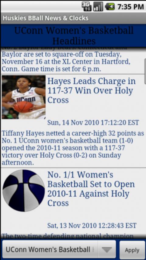 UConn Womens BBall News&Clocks Android Sports