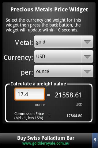 Precious Metals Price Widget Android Finance