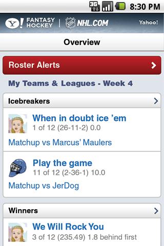 Yahoo! Fantasy Hockey Android Sports