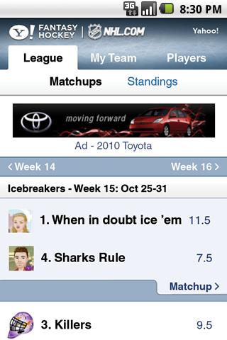 Yahoo! Fantasy Hockey Android Sports