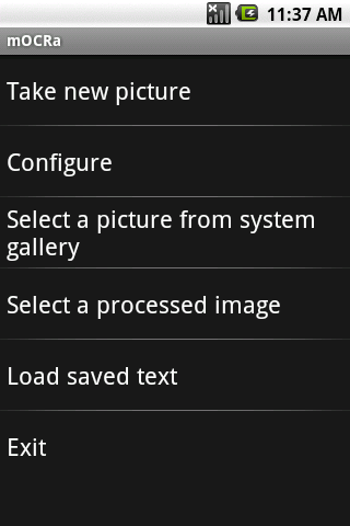 mOCRa: mobile OCR application