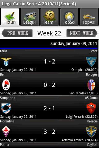 Serie A 2010/11 Android Sports