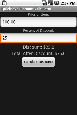 QuickSave Discount Calculator Android Shopping