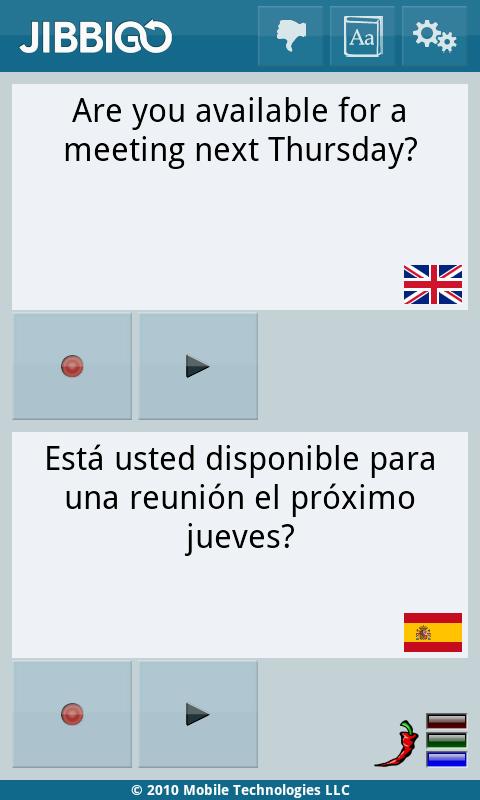Jibbigo English/Spanish Android Travel