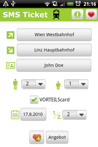 SMS Zugticket Österreich PRO Android Travel & Local