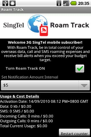 SingTel Roam Track Android Travel & Local