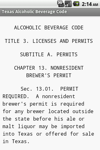 Texas Alcoholic Beverage Code Android Reference