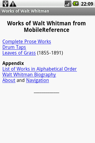 Works of Walt Whitman Android Reference
