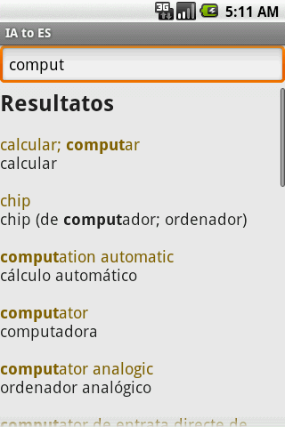 Interlingua to Espaniol Android Reference