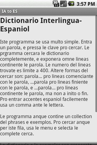 Interlingua to Espaniol Android Reference