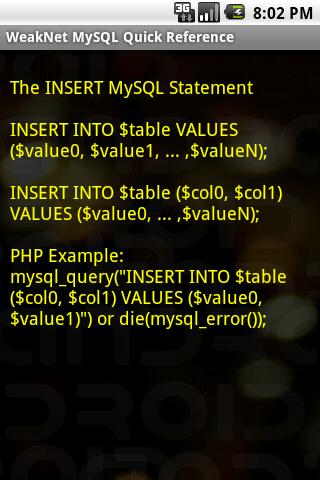 WeakNet Labs MySQL Reference Android Reference