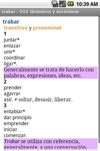 Vox Spanish Language Thesaurus Android Reference