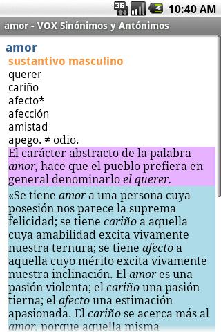 Vox Spanish Language Thesaurus Android Reference