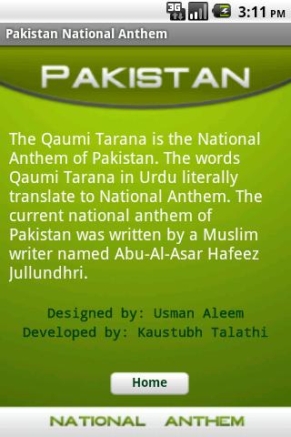 Pakistan National Anthem Android Reference