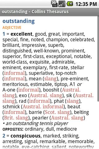 Collins Thesaurus of English Android Reference