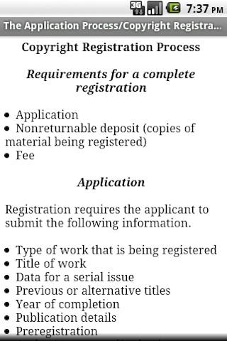 Copyright Registration Android Reference