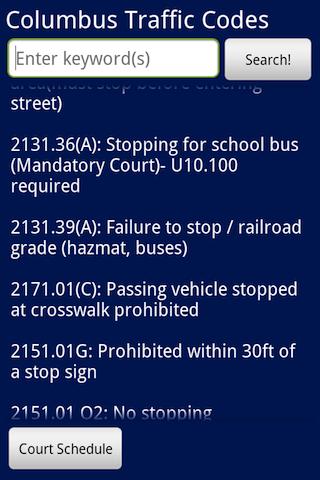 Columbus Traffic Codes Android Reference