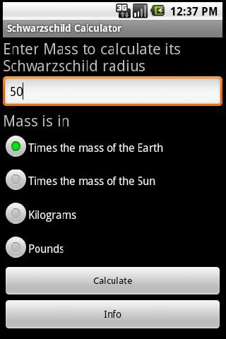 Schwarzschild Calculator Android Reference
