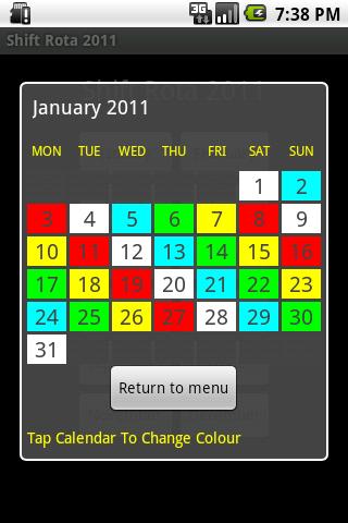 Shift Rota Calendar 2011 Android Reference