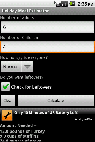 Holiday Meal Estimator Android Reference