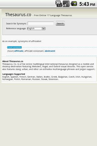 17 Language Thesaurus Android Reference
