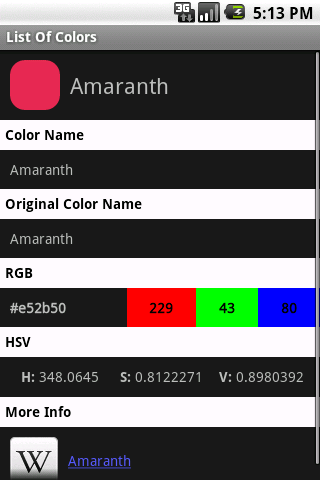 List of Colors Android Reference