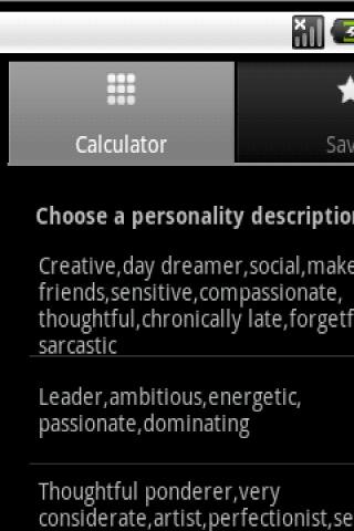Personality Calculator Android Reference