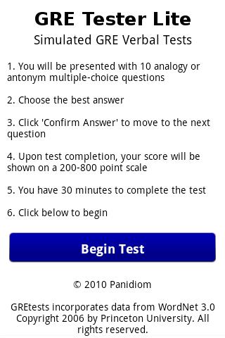 GRE Tester Lite Android Reference