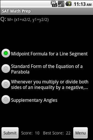 SAT Math Flashcards & Quiz Android Reference