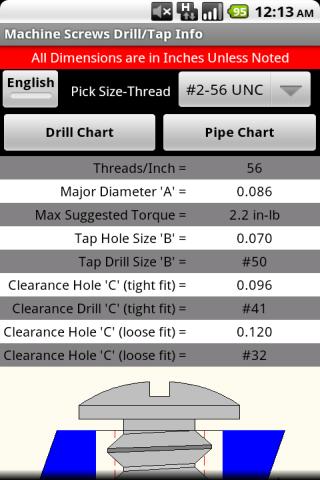 Machine Screws Drill/Tap Info Android Books & Reference