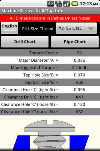 Machine Screws Drill/Tap Info