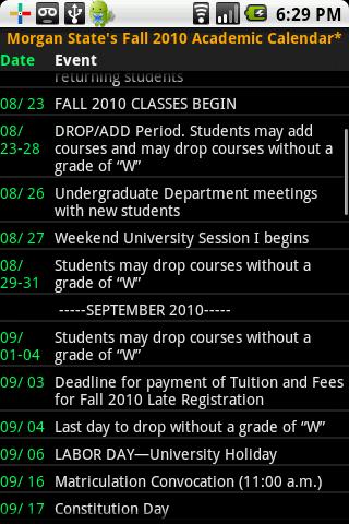 MSU Academic Calendar Android Reference